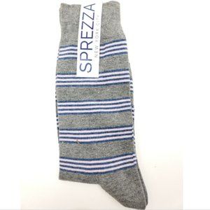Sprezza NY Unisex Socks NWT White Blue Grey Stripe Sz Men 8-12 Women 10-12.5